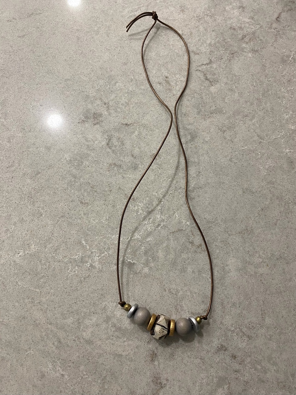 Twine & Twig NWOT Neutral Gray and Brown Bead Leather Cord Necklace